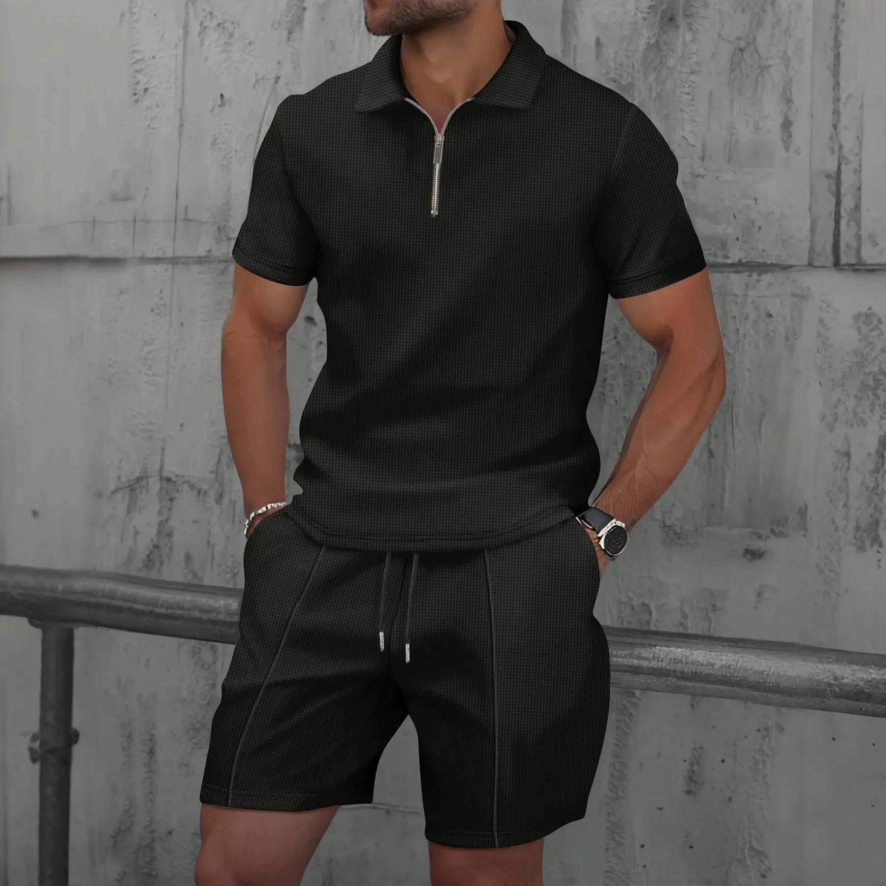 Conjunto Verano Waffle Zip Casual